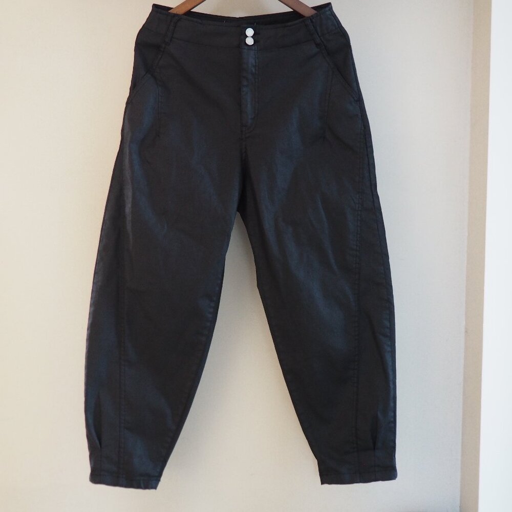 New! ZARA waxed slouchy balloon black ankle crop jeans pants high rise waist 6